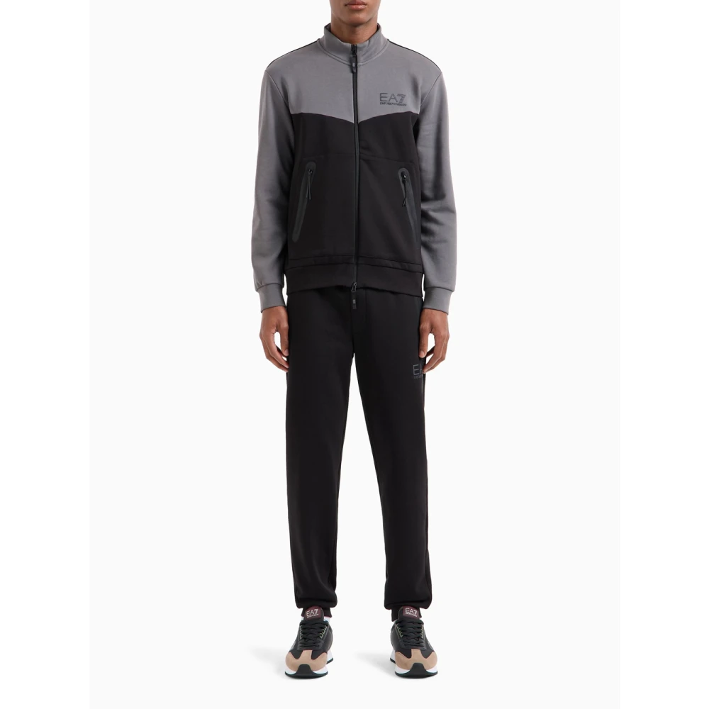 Emporio Armani EA7 Zwarte Sportieve Katoenen Trainingspak Black Heren
