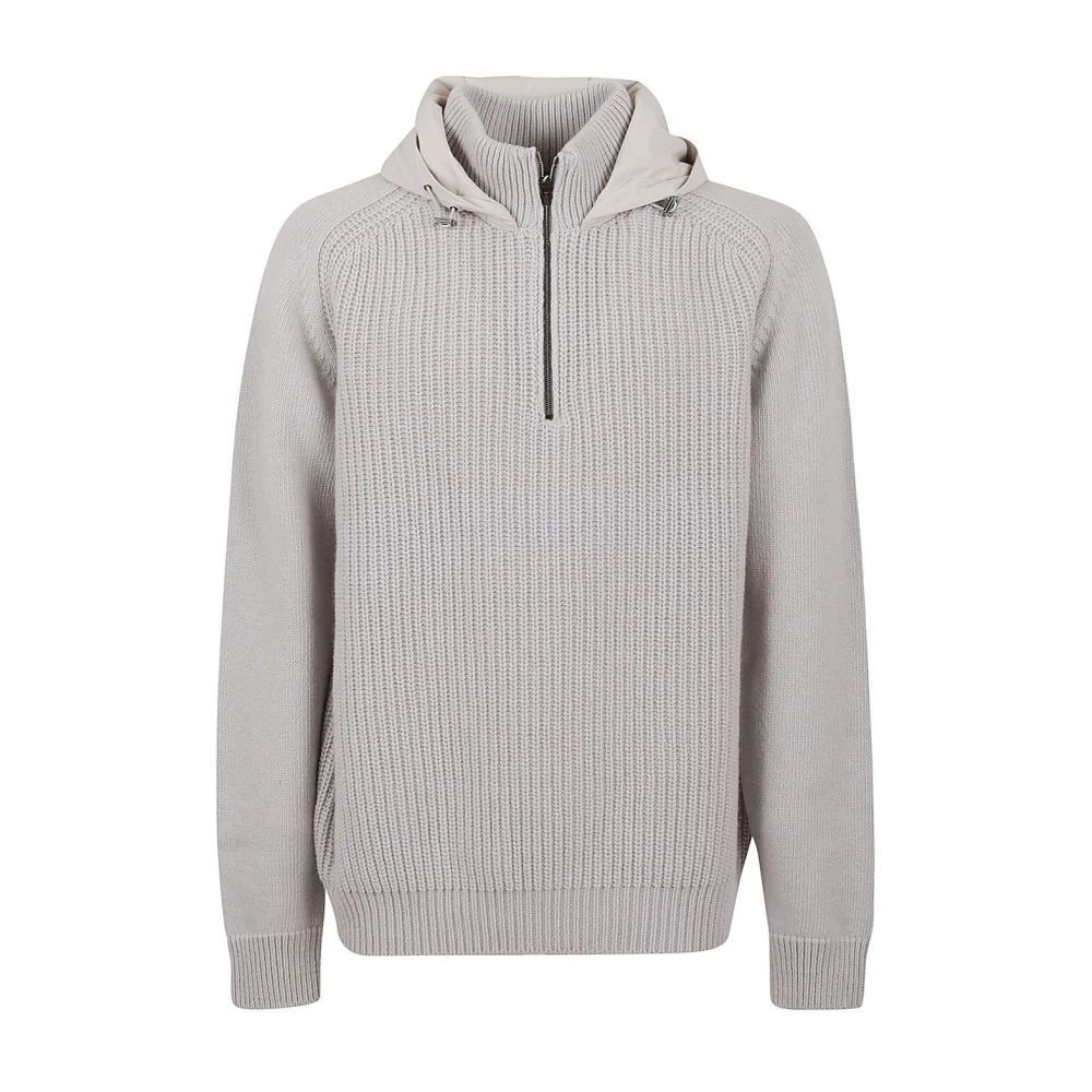 Herno Men's Gray Turtlenecks, L, Resort Hooded Wool Jumper