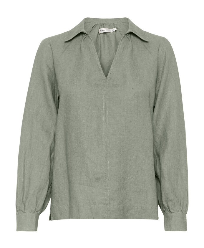green-linen-blouse-with-v-neck