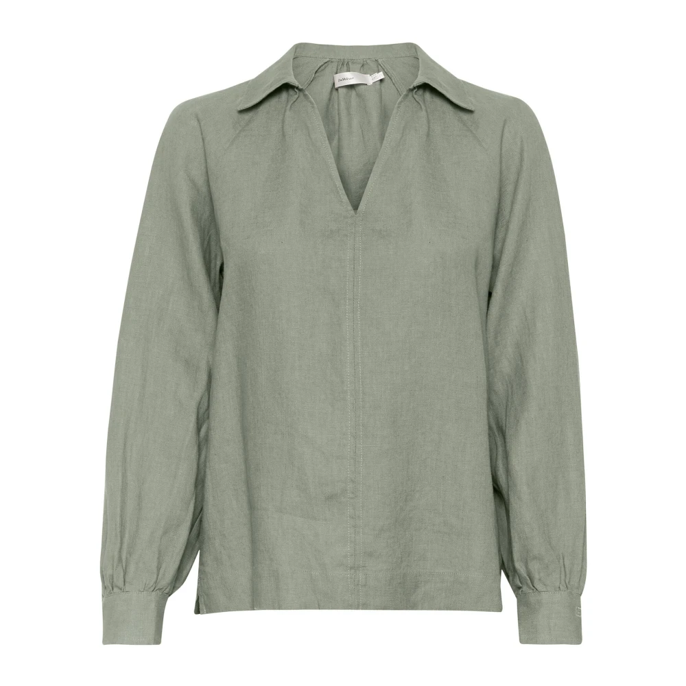 InWear Groene Linnen Blouse met V-hals Green Dames