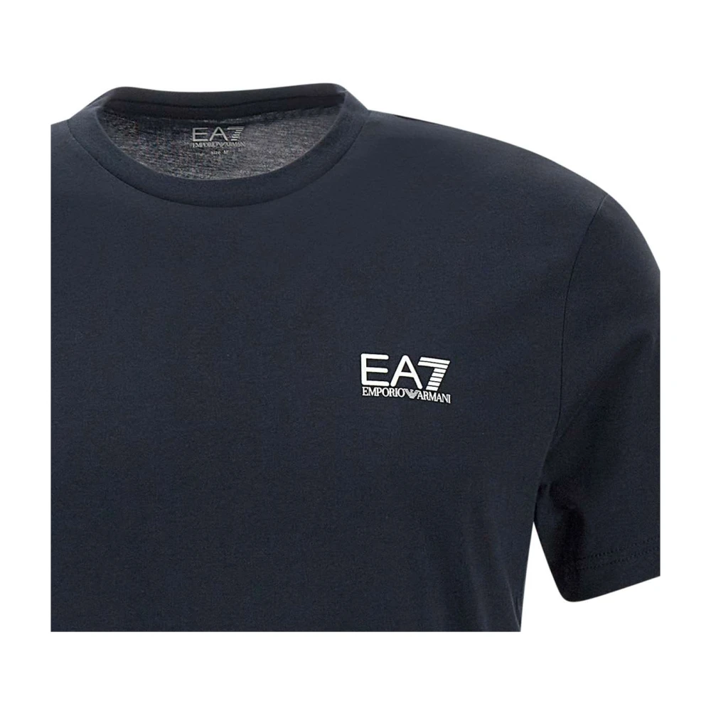 Emporio Armani EA7 Heren Blauw Katoenen T-shirt met Logo Print Blue Heren