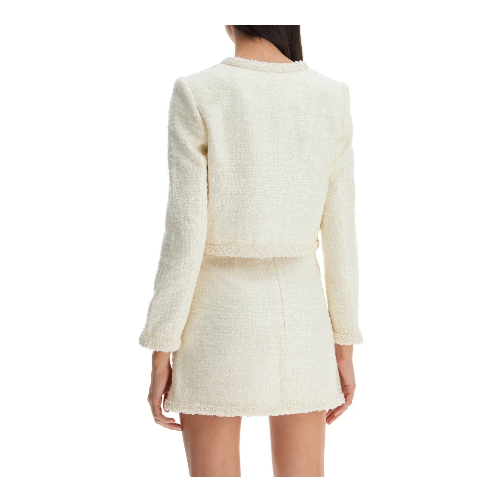 Self Portrait Bouclé Jas met Parels White Dames