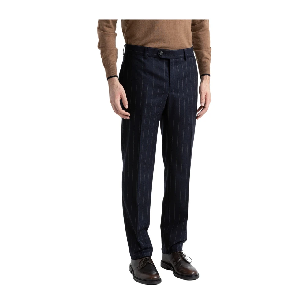 PESERICO Ongevoerde klassieke wollen broek met krijtstreep Blue Heren