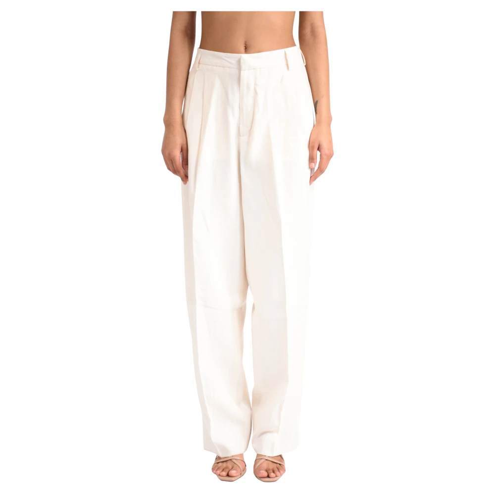 Laneus Women's Beige Pleated Trousers - Wide Trousers - M - Trousers