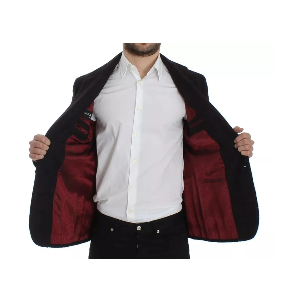 Dolce & Gabbana Bordeaux Alpaca Twee-Knoop Blazer Black Heren
