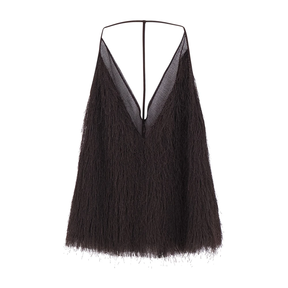 Alysi Women's Brown Sleeveless Tops, M, Fringed Shoulder Bag