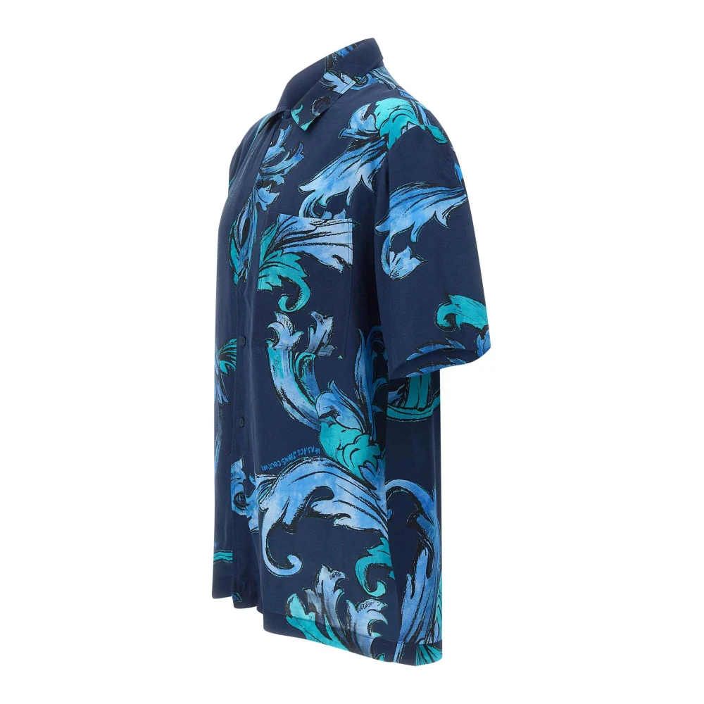 Versace Jeans Couture Barok Patroon Blauw Teal Overhemd Blue Heren