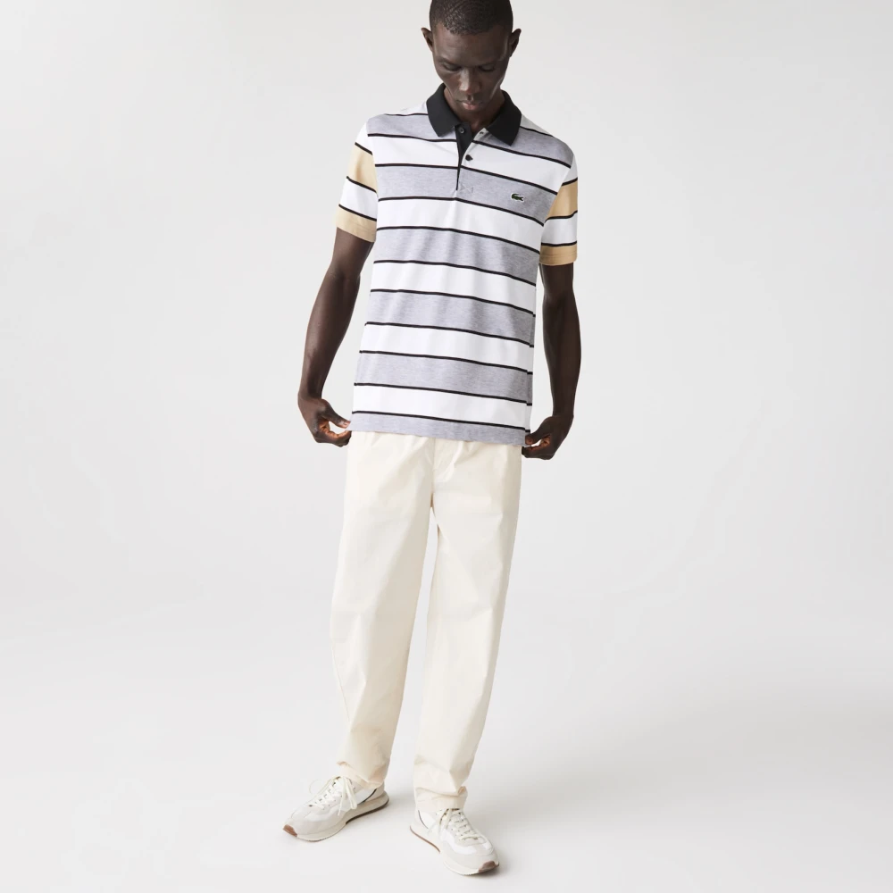 Lacoste Blauw Gestreept Polo Shirt Lichtgewicht Katoen Blue Heren
