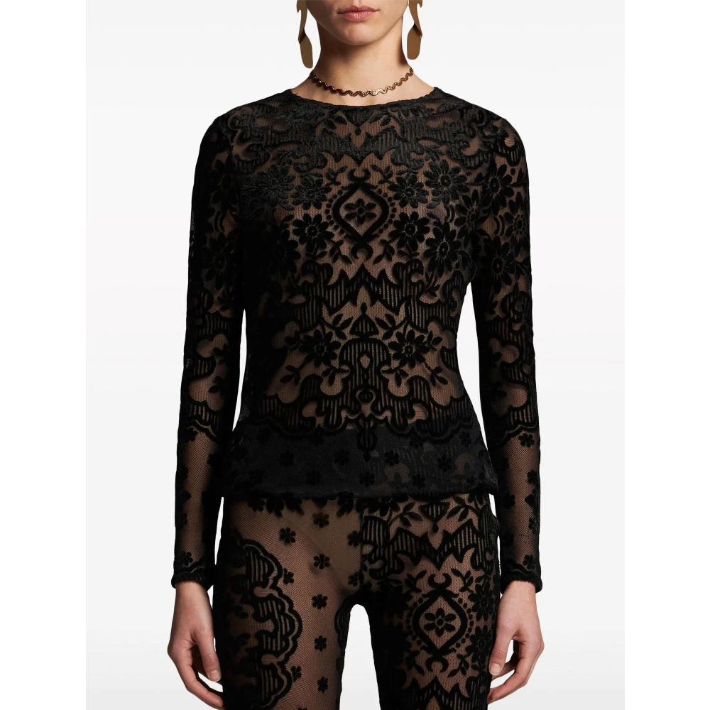 ETRO Zwarte Velvet Jacquard Tule Top Black Dames