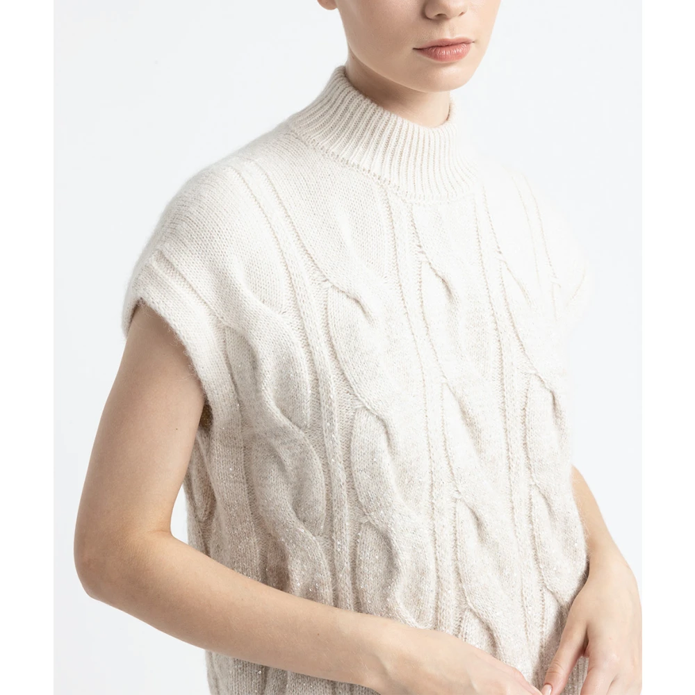 PESERICO Wol en alpaca garen trui met lurex en micro-pailletten Beige Dames