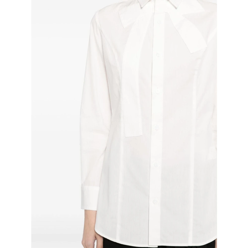 Yohji Yamamoto Asymmetrische Geknoopte Witte Katoenen Overhemd White Dames