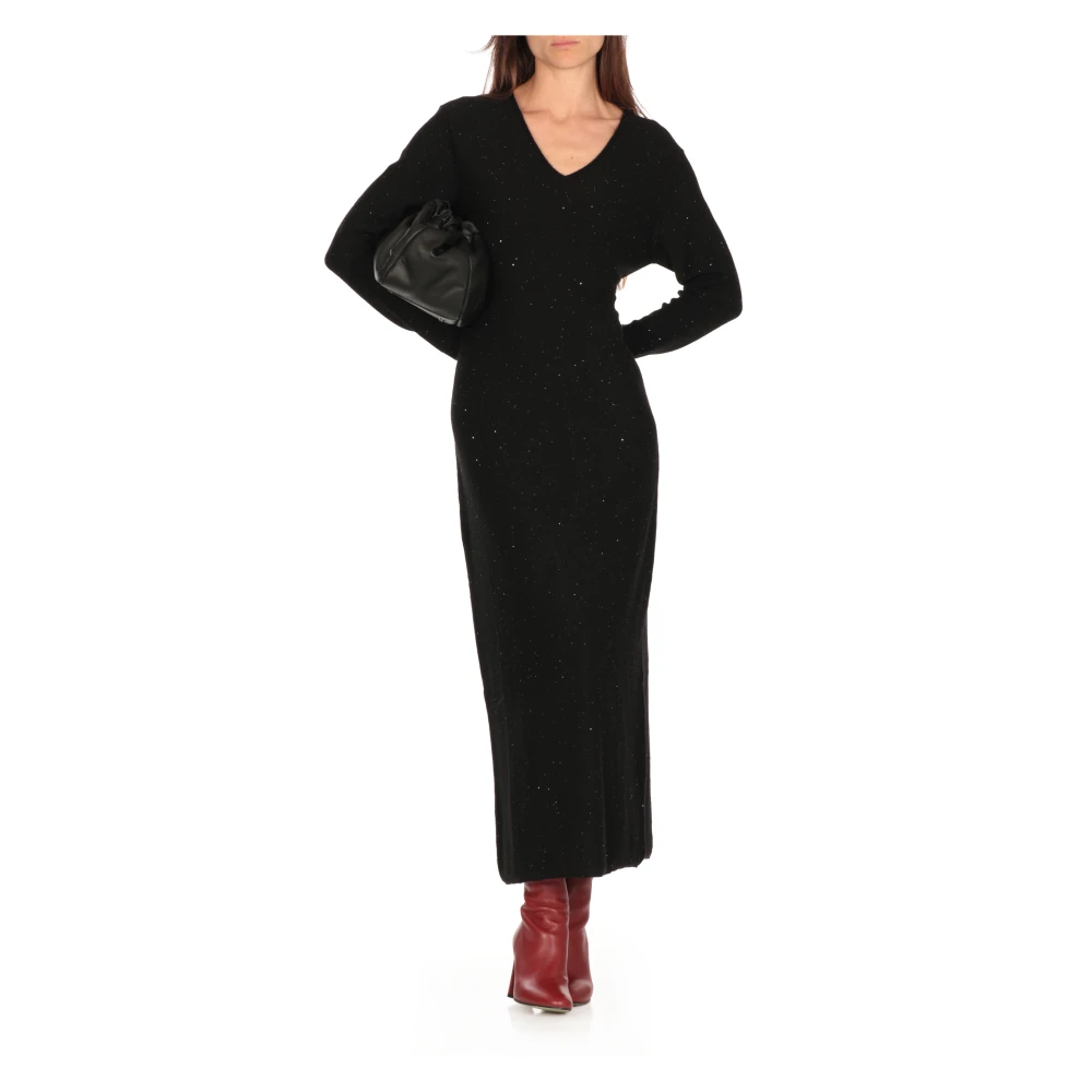 Antonelli Firenze Zwarte Kasjmier Jurk met Lurex Details Black Dames