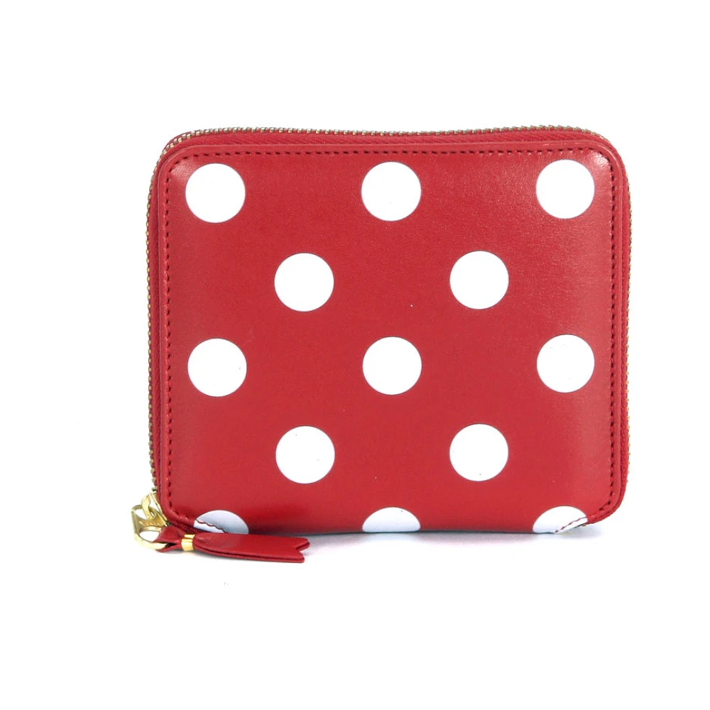 Comme des Garçons Röd Läder Plånbok med Vita Polka Dots Red, Unisex