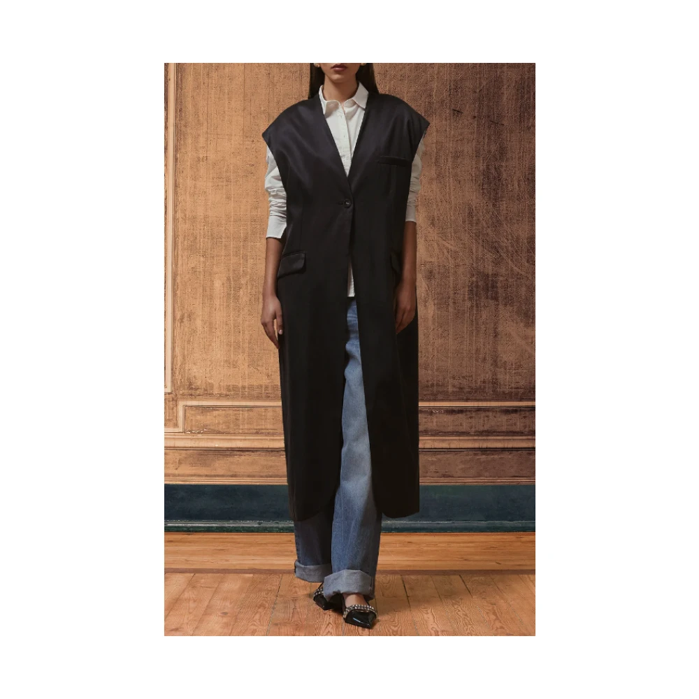 Mes Demoiselles Zwarte Mouwloze Lange Jas Lyocell Viscose Black Dames