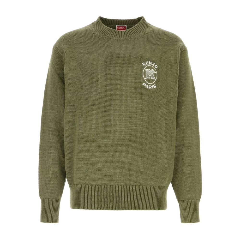 Kenzo Men's Green Round-Neck Knitwear, Xl, Paris Emblem Embroidered Jumper