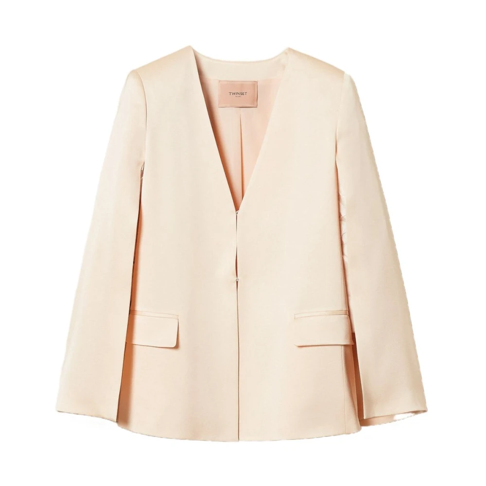 Twinset Women's Beige Cape-Detail Satin Blazer - Blazers - S - Jackets