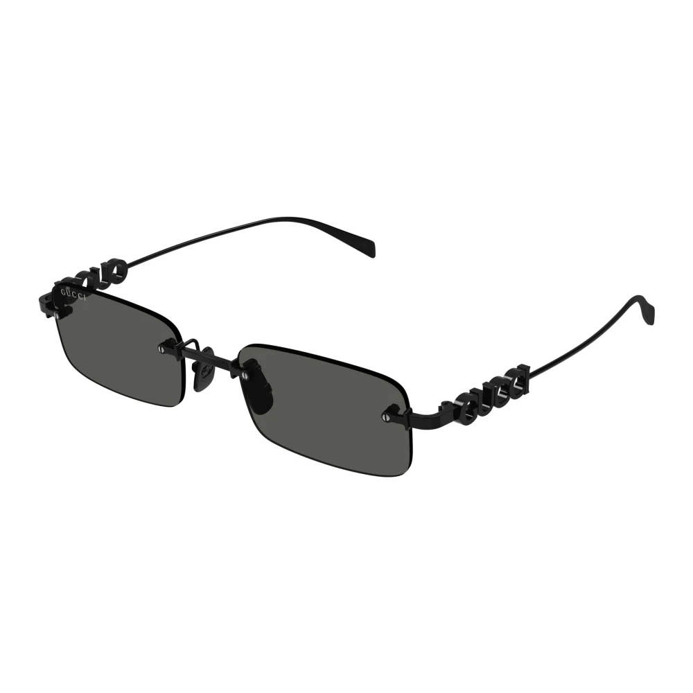 Gucci Black Sunglasses, Male, 52 Mm, Rectangle-Frame Metal Sunglasses
