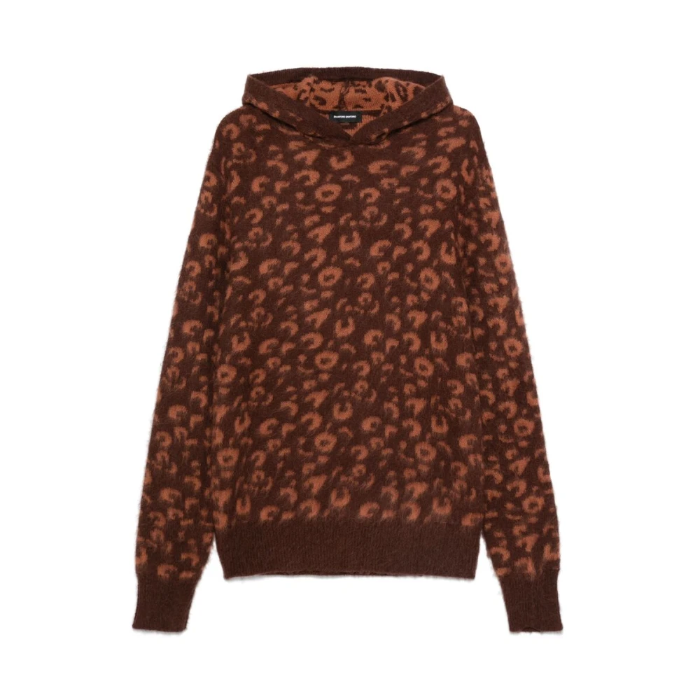 Salvatore Santoro Dierenpatroon Gebreide Hoodie Brown Heren