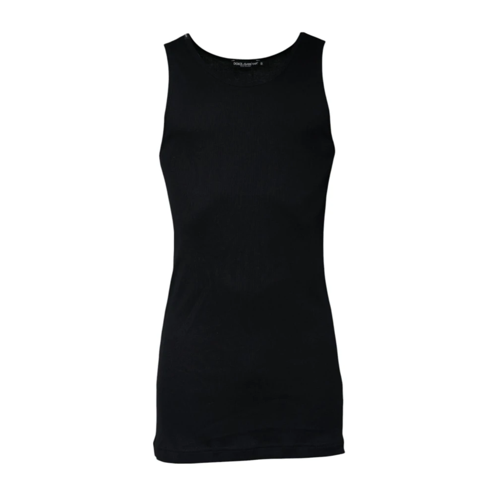 Dolce & Gabbana , Sleeveless Tops, Male, Black, L, Ribbed Tank Top Black Cotton Sleeveless