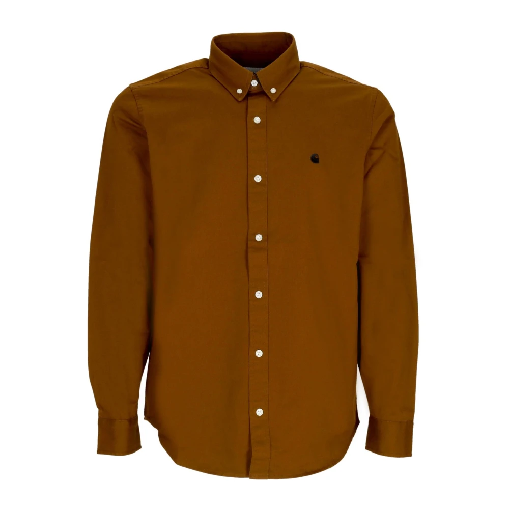 Carhartt WIP Lange Mouw Knoop-Down Shirt Bruin Zwart Brown Heren