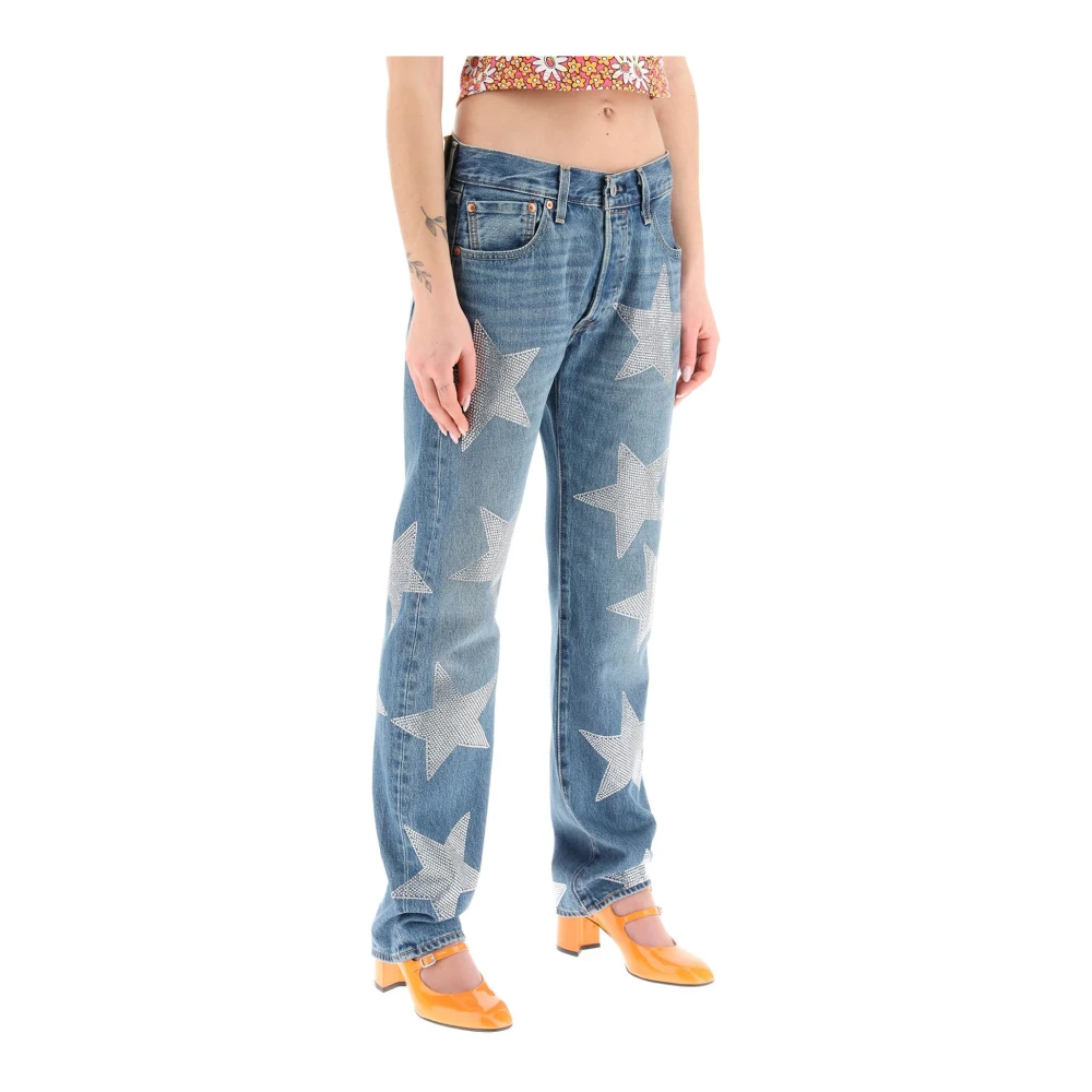 Collina Strada Rhinestone Star Straight Jeans Blue Dames