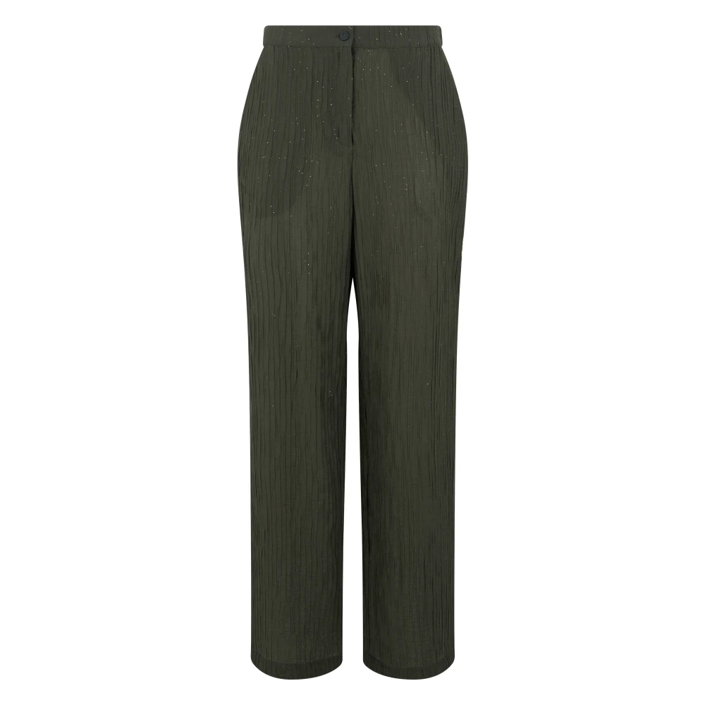 Emporio Armani Wide Trousers, Female, M, Pleated Trousers With High Waist Green