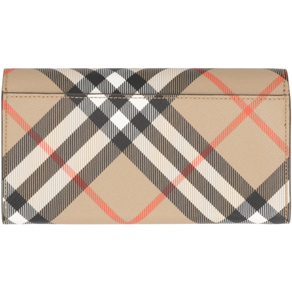 Burberry Geruite Leren Portemonnee met Drukknoop Beige Dames