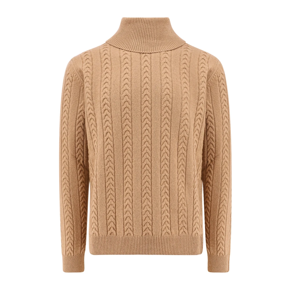 Hugo Boss Gevlochten wol kasjmier trui Geribbelde coltrui Brown Heren