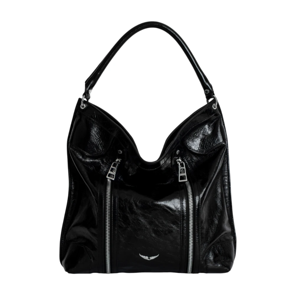 Zadig & Voltaire Zwarte leren hobo tas met vintage effect Black Dames