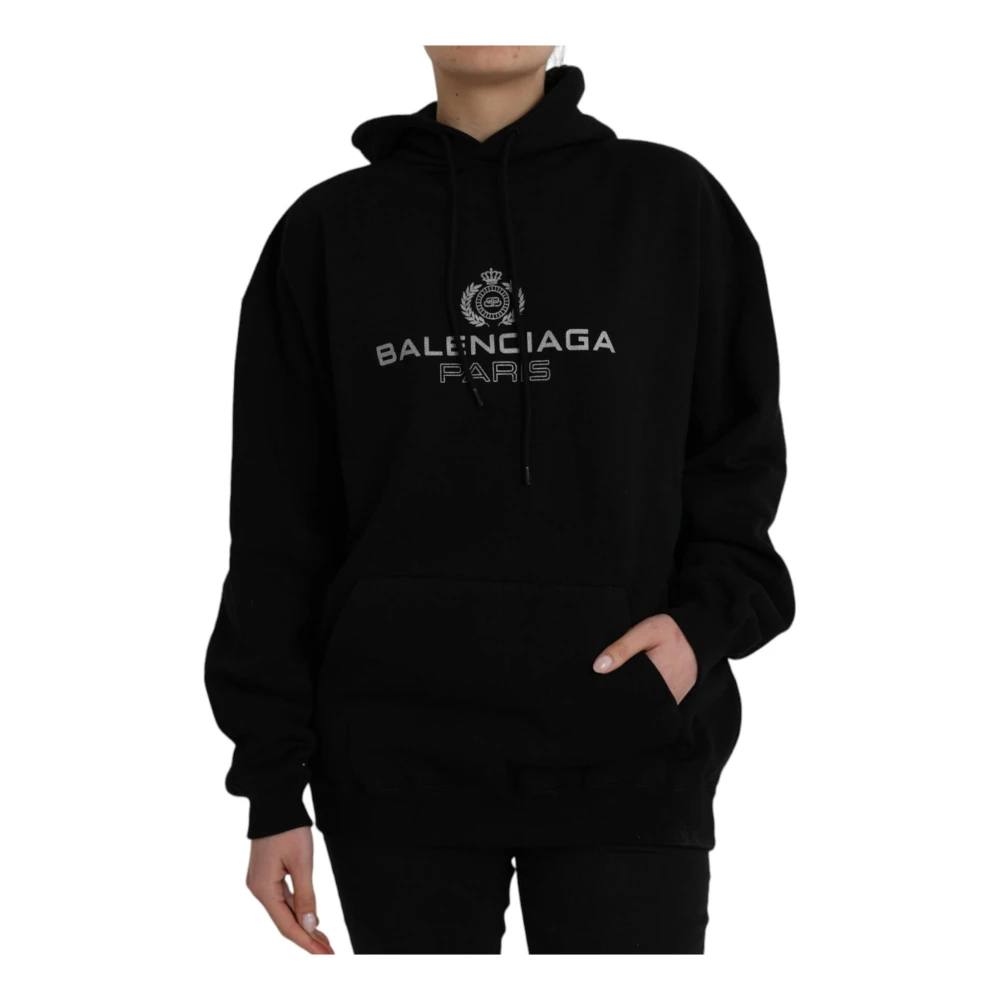 Balenciaga Zwarte Katoenen Logo Hoodie Black Dames