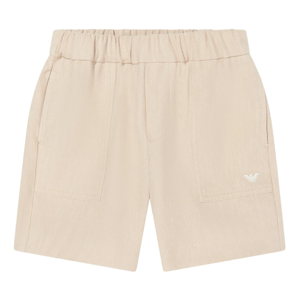 Emporio Armani Men's Beige Linen Logo Shorts
