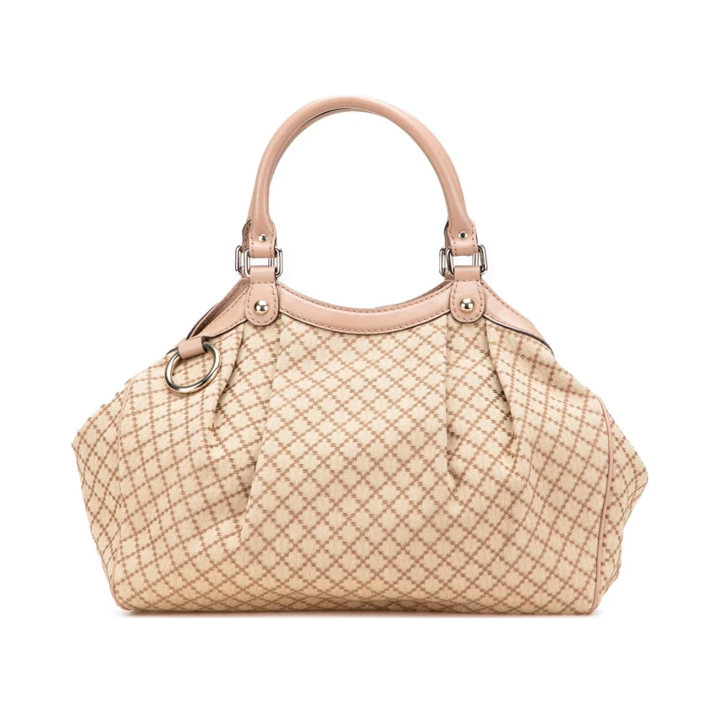 Gucci Vintage Women's Brown Pre-Owned Elegant Quilted Pattern Handbag With Round Handles For