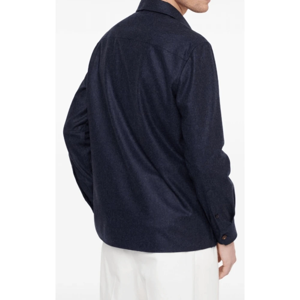 BRUNELLO CUCINELLI Navy Blauw Flanellen Overshirt Blue Heren