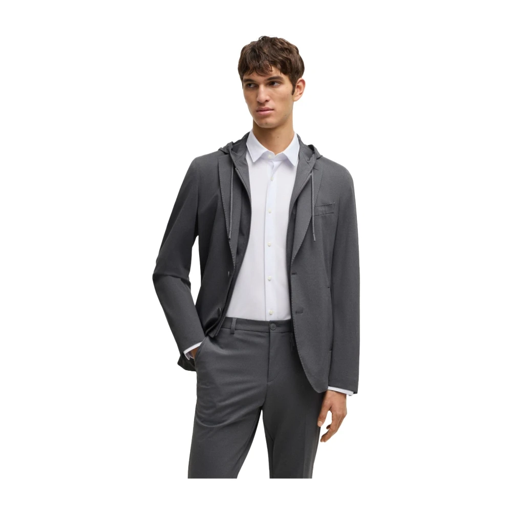 Hugo Boss Stretch Technische Stof Hoodie Jas Gray Heren
