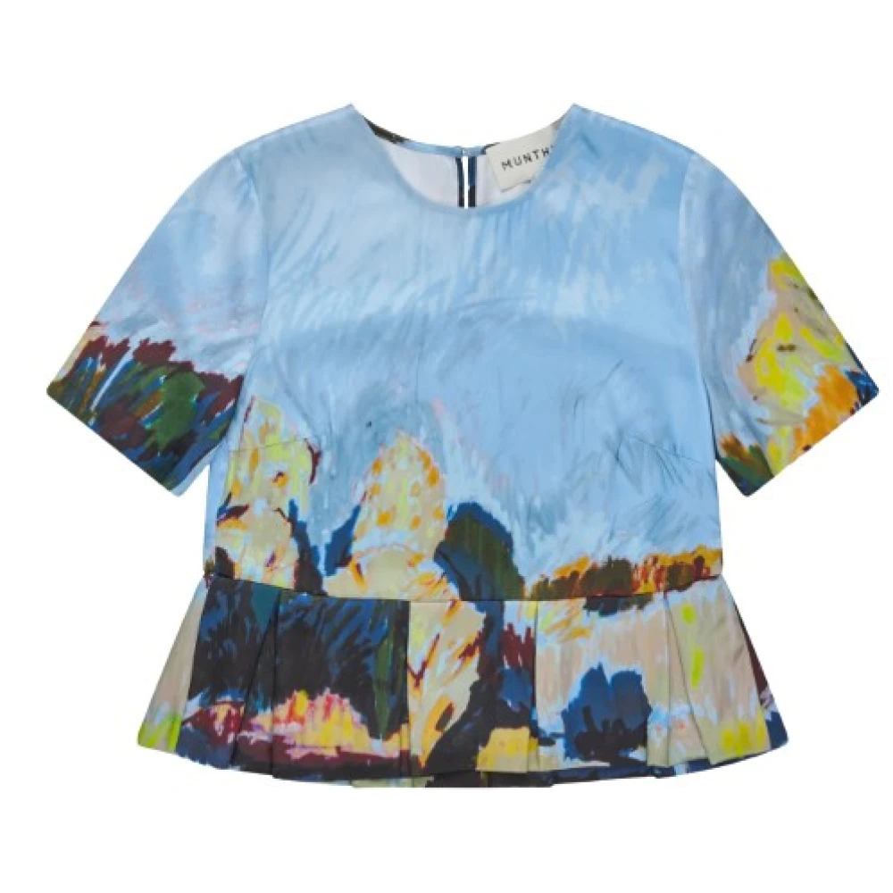 Munthe Blauwe Flowy Top met Ruffle Hem Blue Dames