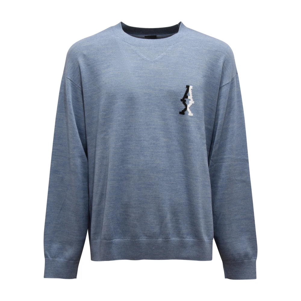 Armani Men's Blue M8256 Maglione Exchange Cotton/Wool Jumper - Round-Neck Knitwear - S - Knitwear