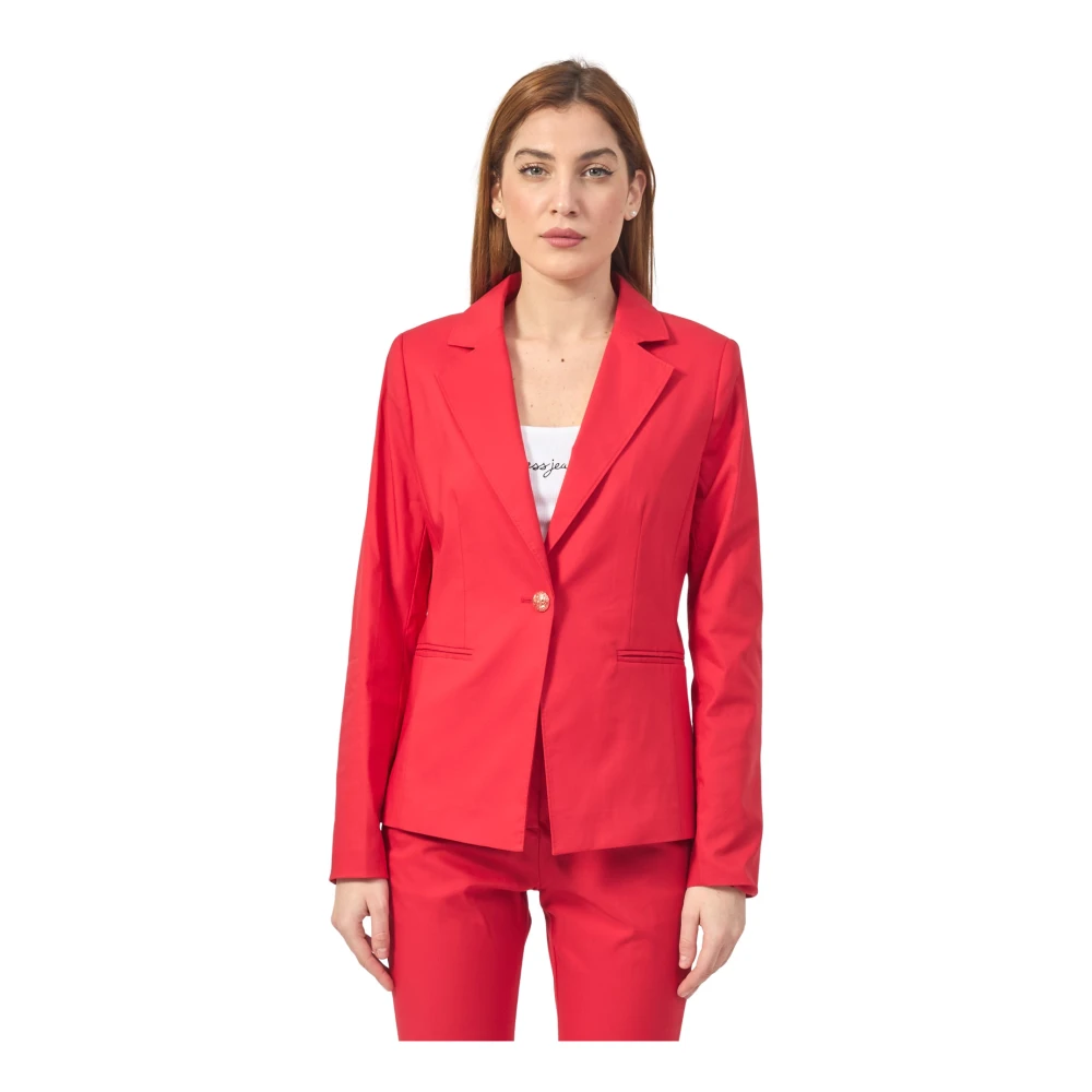 YES ZEE Rode Katoenen Jas met Gouden Knoop Red Dames