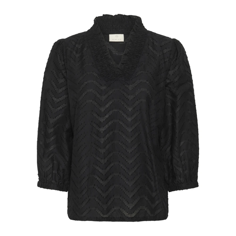 Kaffe Zwart Diepe Blouse met ¾ Mouwen Black Dames