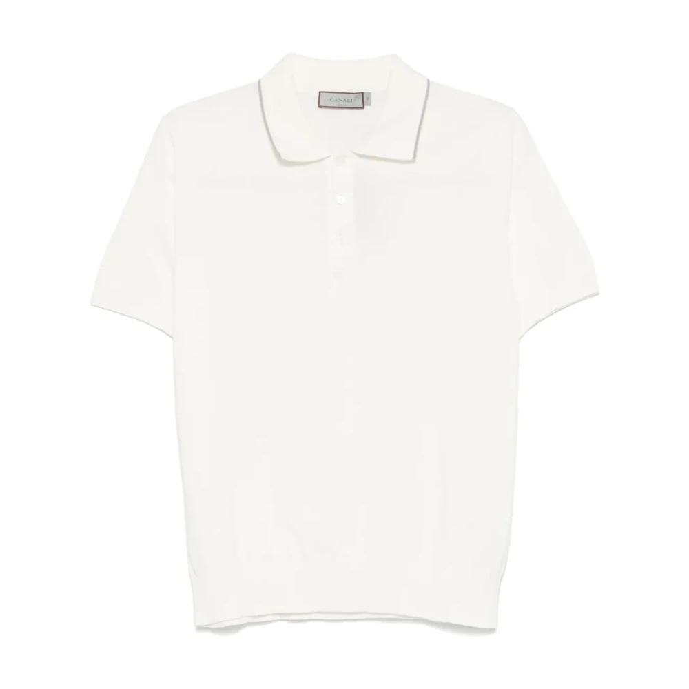 Canali Fijngebreide Polo Beige White Heren