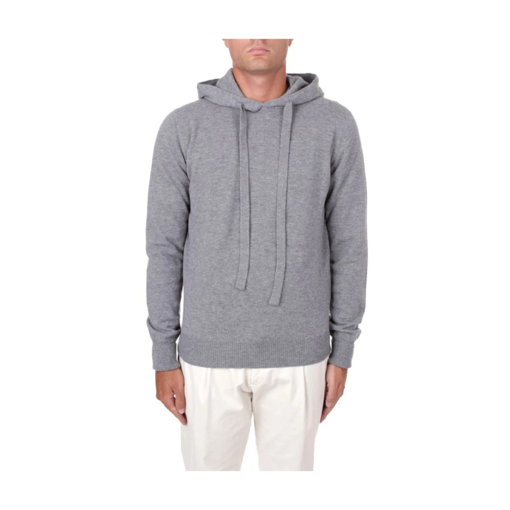 Alpha Studio Grijze wollen hoodie met trekkoord Gray Heren