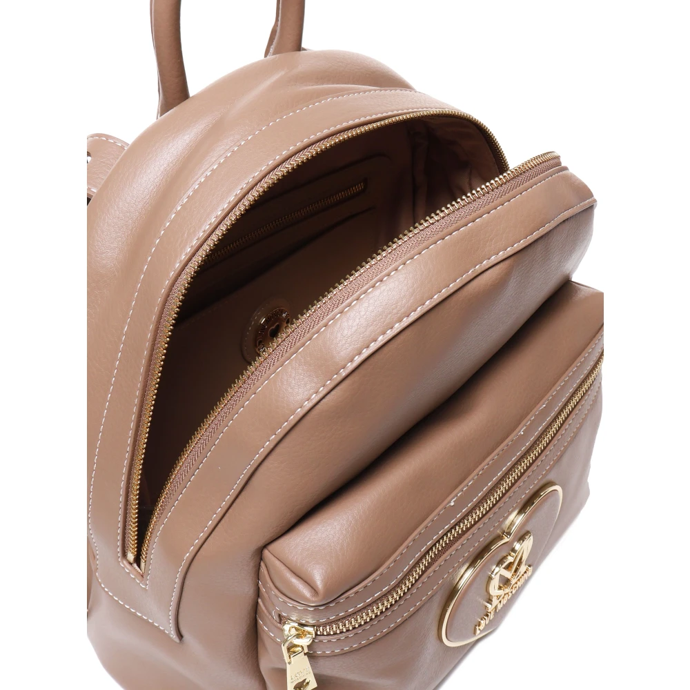 Love Moschino Taupe Leren Rugzak met Ritssluiting Beige Dames