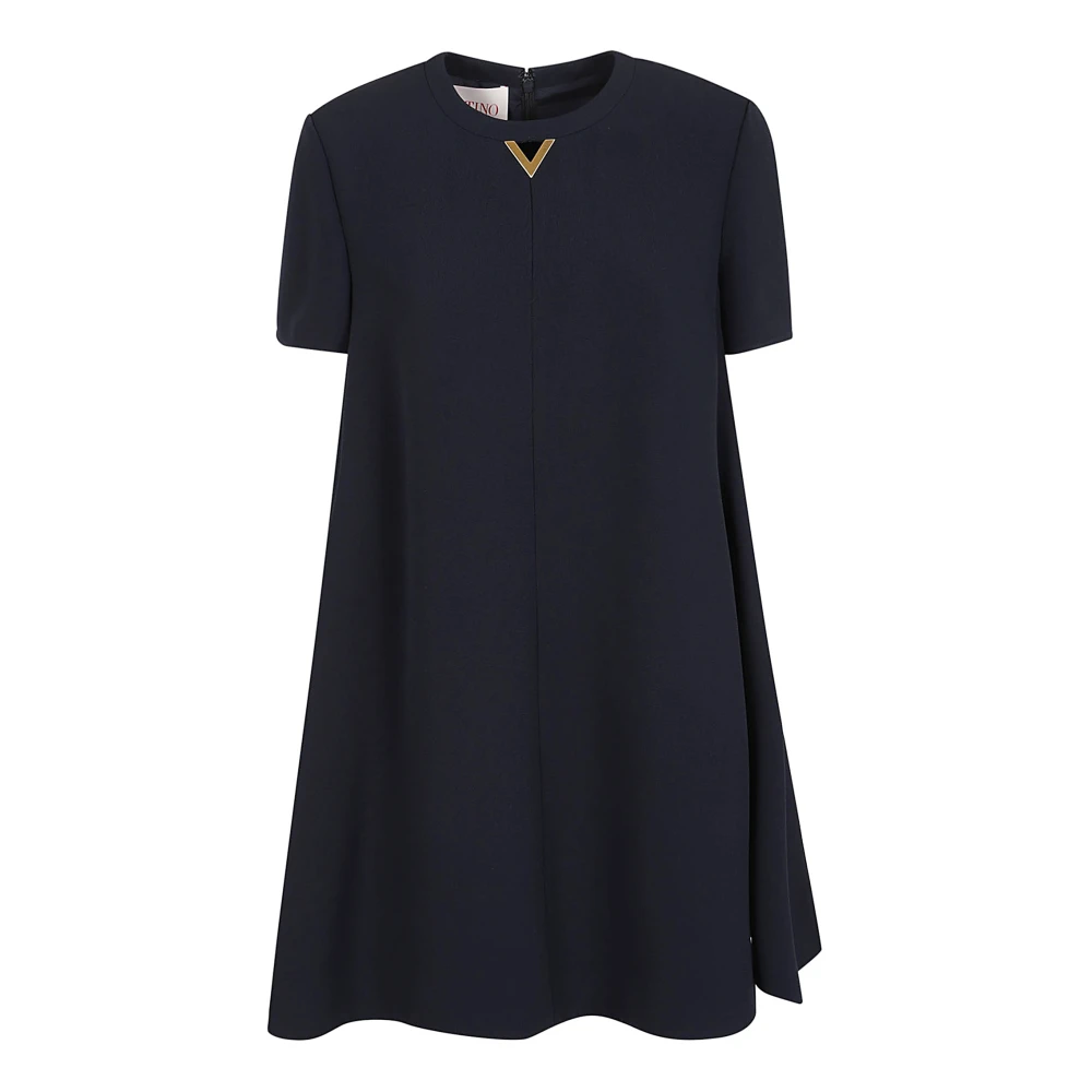 Valentino Garavani Gestructureerde Couture Solide Jurk met V Gouden Detail Blue Dames