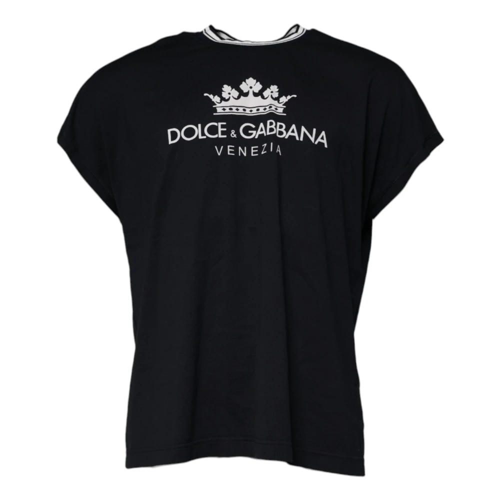 Dolce & Gabbana Men's Blue Crown Logo Cotton Crew Neck T-Shirt