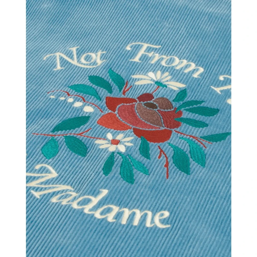 Drole de Monsieur Blauw Grijs Corduroy Jack met Slogan Print Blue Heren