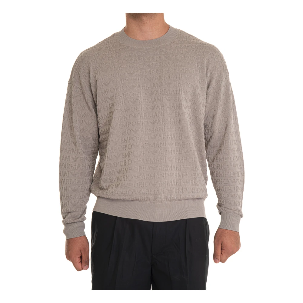 Emporio Armani Logo Ronde Hals Pullover Licht Stof Gray Heren