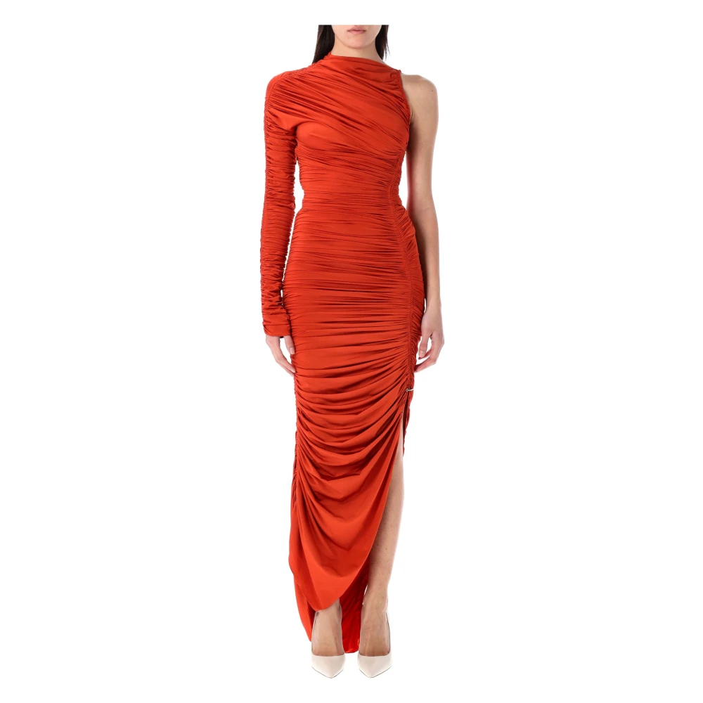 Mugler Roest Asymmetrische Gerimpelde Jurk Orange Dames