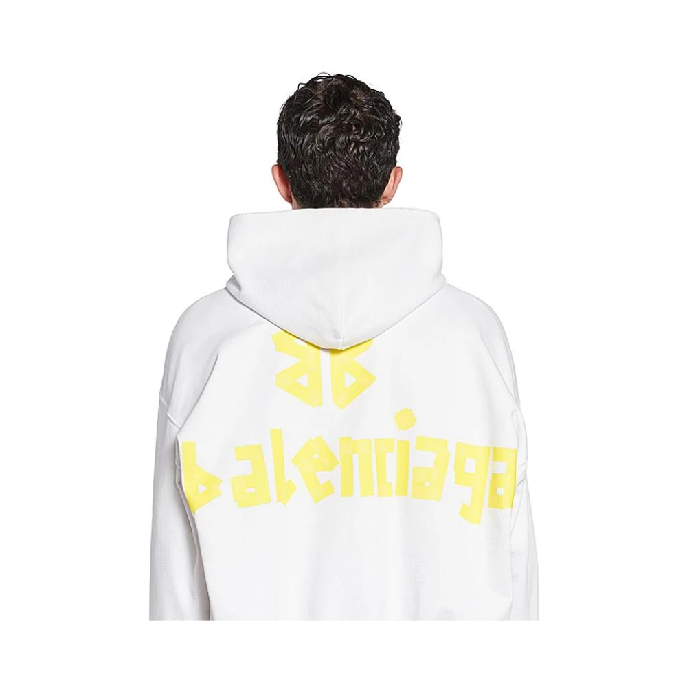Balenciaga Oversized Unisex Hoodie met Distressed Logo Beige Heren