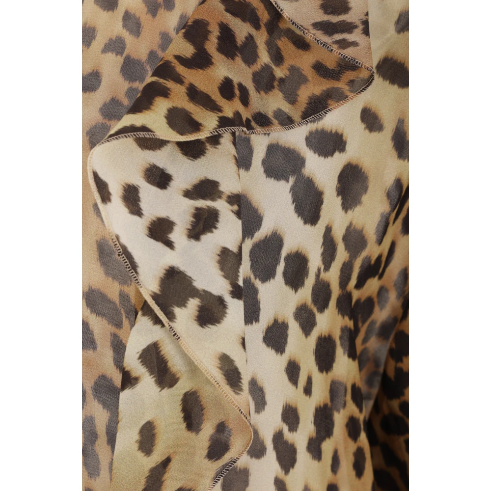 Blumarine Luipaardprint Shirt met Ruches Brown Dames