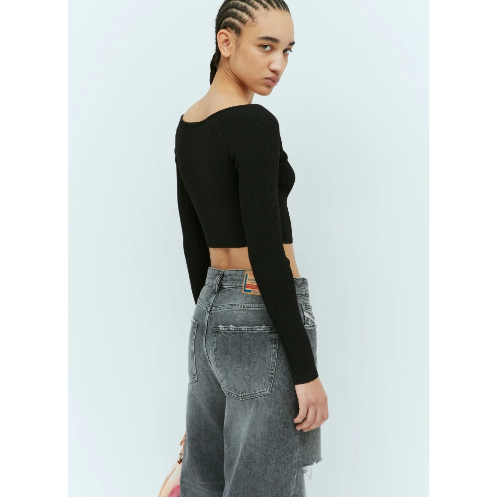 Diesel Ribgebreide Crop Top met Logo Black Dames