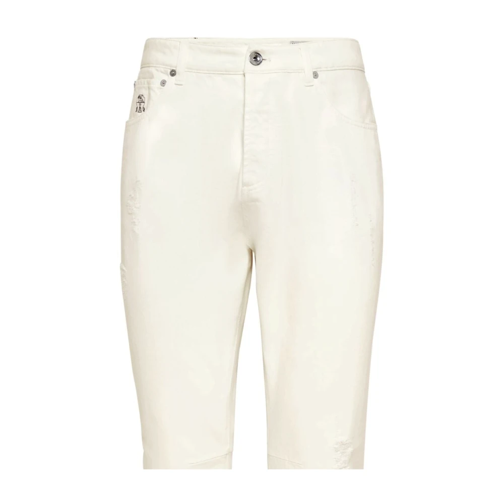 BRUNELLO CUCINELLI Beige Denim Broek met Ripped Details Beige Heren